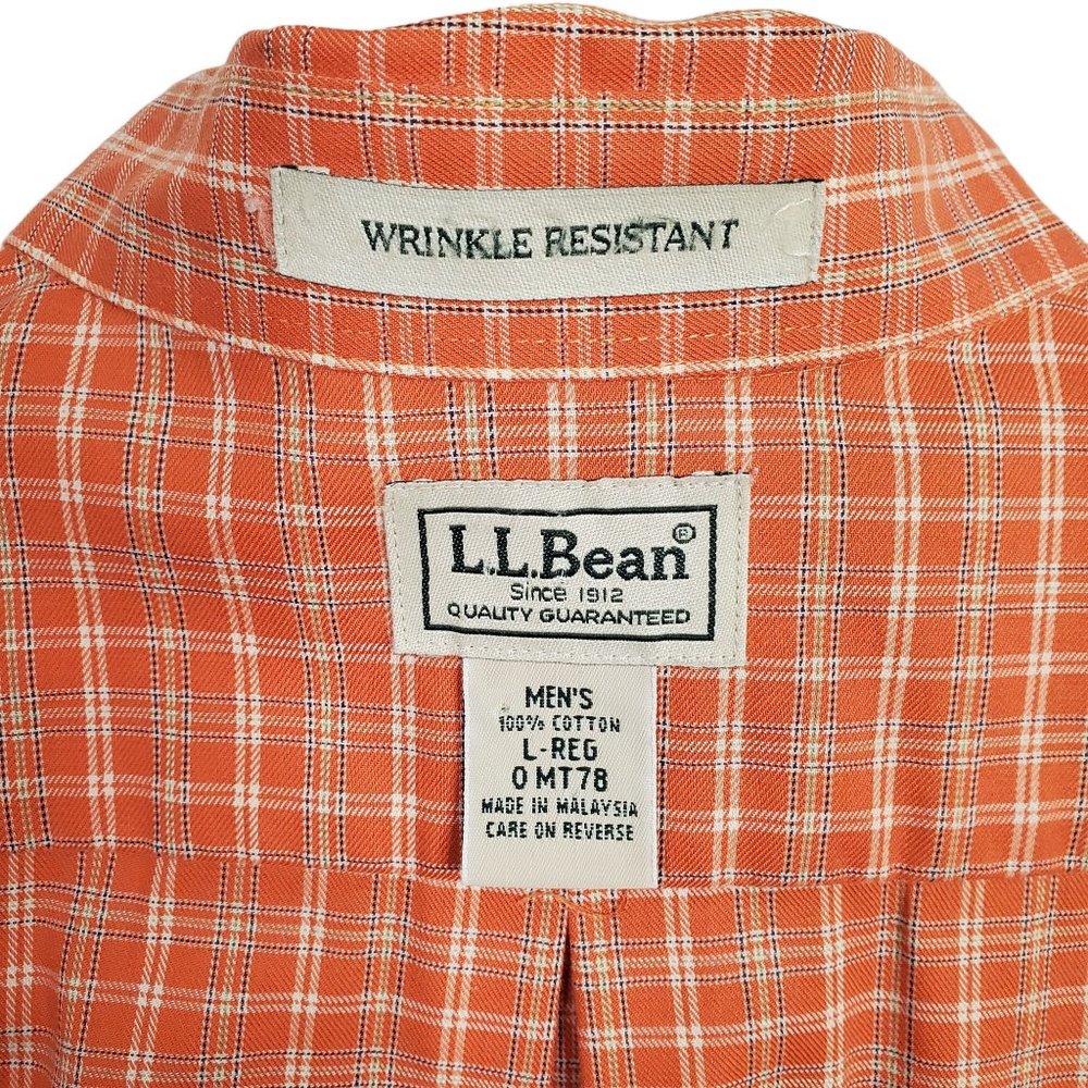 LL Bean Mens Size L Shirt Button Front Wrinkle Resistant 100% Cotton Long Sleeve - Picture 4 of 11